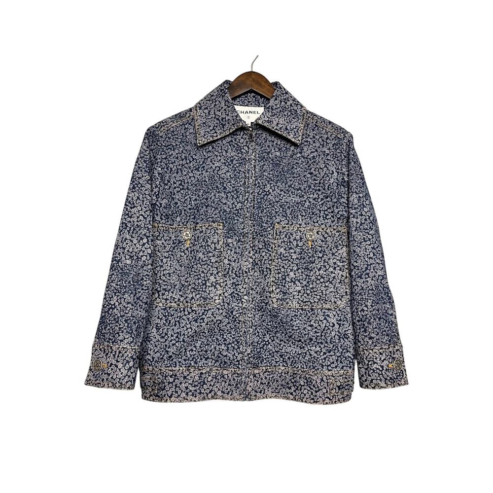 CHANEL Camellia CC Floral Denim Jean Jacket Oversized Bomber Size 34 Women’s 2